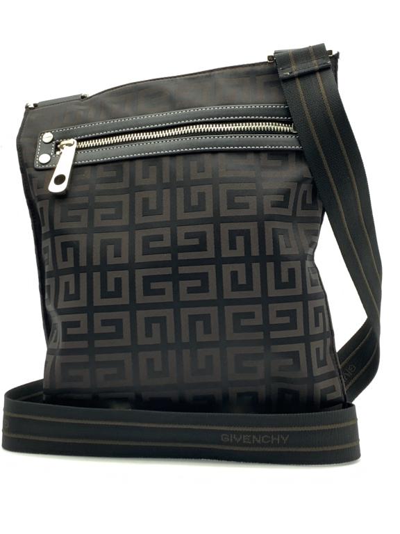 VTG GIVENCHY BLACK/BROWN CANVAS MESSENGER BAG (1 of 6)