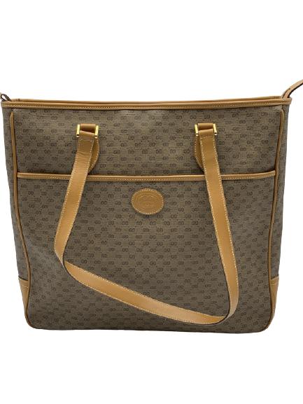 VTG GUCCI BEIGE COATED CANVAS SQUARE ZIP TOTE (1 of 5)