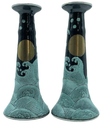 VTG KINDER HARRIS CERAMIC POTTERY CANDLESTICKS 10" (1 of 7)