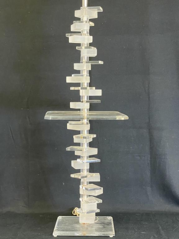 LUCITE STACKED LAMP TABLE MANNER KARL SPRINGER 59" (1 of 6)