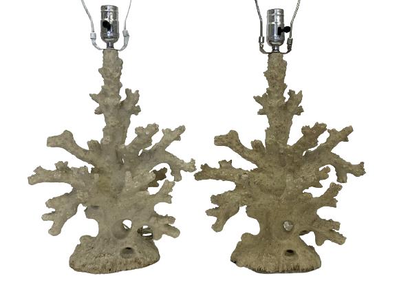PAIR OF HOLLYWOOD REGENCY CORAL BRANCH LAMPS 27" (1 of 10)