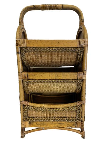 VINTAGE  WICKER BAMBOO RATTAN 3 TIER PLANTER 28" (1 of 7)