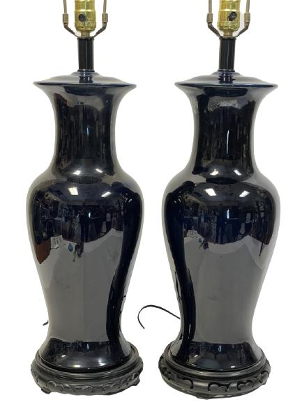 PAIR OF VINTAGE CHINOISERIE CERAMIC TABLE LAMPS (1 of 9)