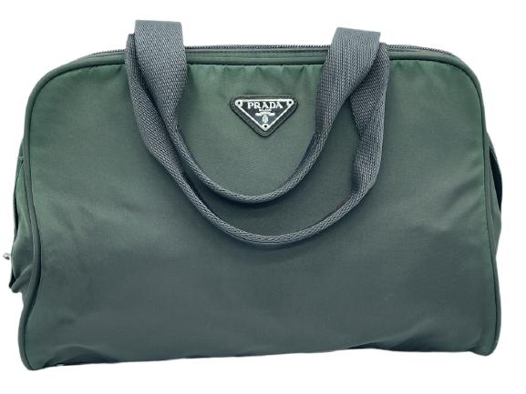 VTG PRADA KHAKI NYLON CANVAS SQUARE TOTEBAG (1 of 2)