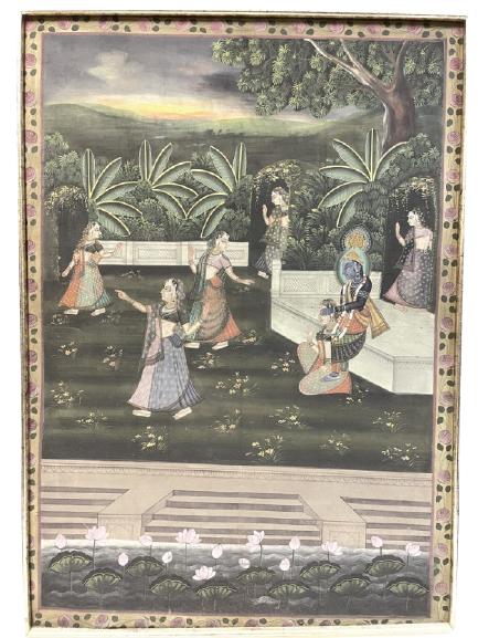 VINTAGE LARGE  INDIAN PAINTING ON TEXTILE 50" (1 of 4)