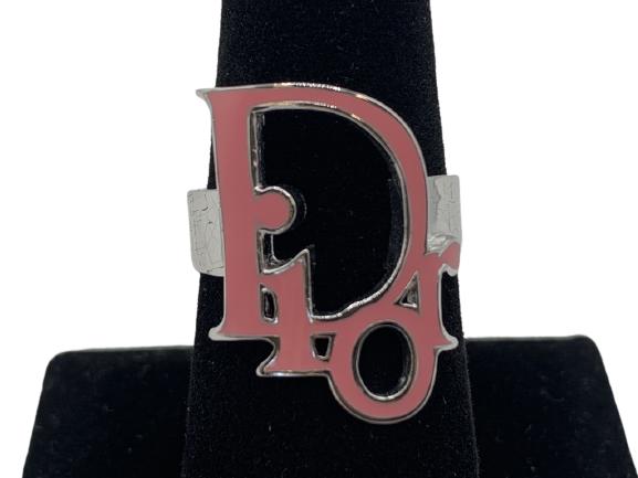 VTG CHRISTIAN DIOR PINK LOGO LETTER RING SIZE 8 (1 of 4)