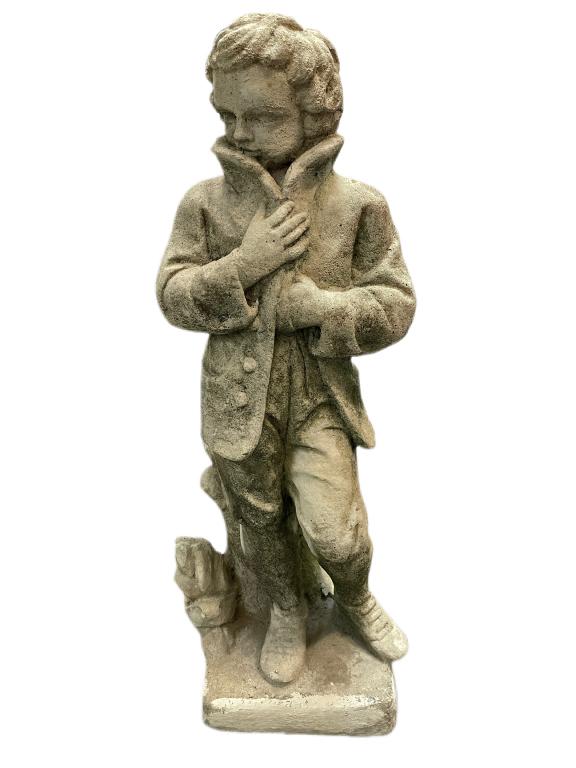 VINTAGE BOY W/ BLUSTERING JACKET STONE STATUE 29" (1 of 11)