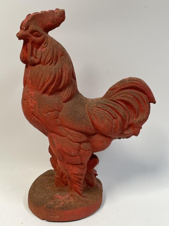 VINTAGE CAST IRON RED ROOSTER SCULPTURE 24" (1 of 5)