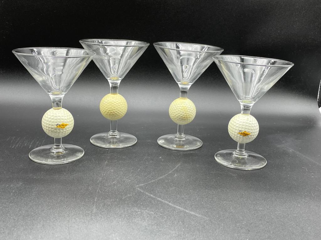 4 CLUBHOUSE DESIGN GOLF BALL MARTINI GLASSES: 4 CLUBHOUSE DESIGN GOLF BALL MARTINI GLASSES