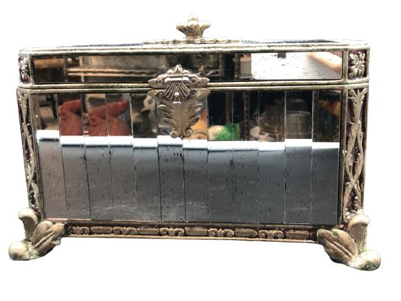 VINTAGE MIRRORED BOX WITH GREEN INTERIOR (1 of 6)