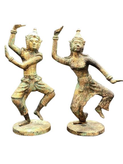 PAIR OF CAST BRASS THAI TEMPLE DANCER FIGURINES 8" (1 of 5)