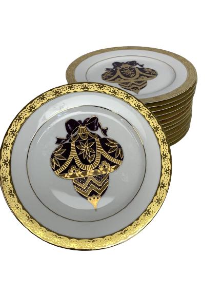 SET OF 13 GOLD TRIM ORNAMENT HOLIDAY PLATES (1 of 4)