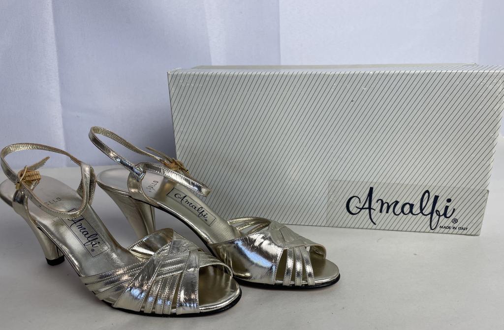 AMALFI SILVER EVENING DRESS SANDALS SZ 6 1/2 N: AMALFI SILVER EVENING DRESS SANDALS SZ 6 1/2