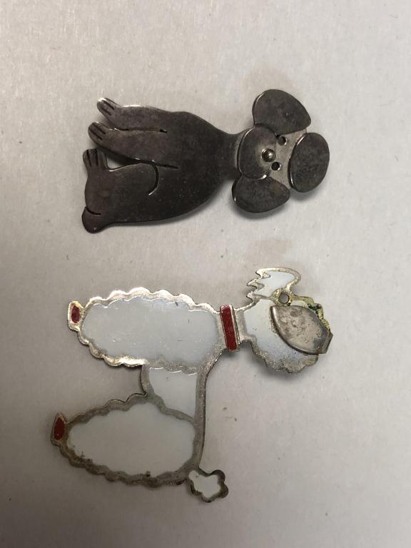 PAIR OF STERLING SILVER POODLE PINS OR BROOCHES (1 of 1)