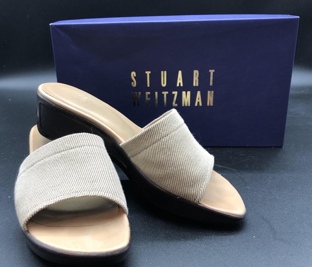 STUART WEITZMAN BEIGE MULES SZ 7 1/2: STUART WEITZMAN BEIGE MULES SZ 7 1/2
