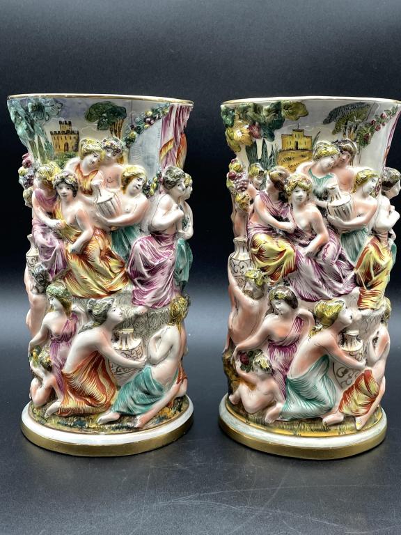 PAIR OF VINTAGE  CAPODIMONTE STYLE VASES 11" (1 of 6)