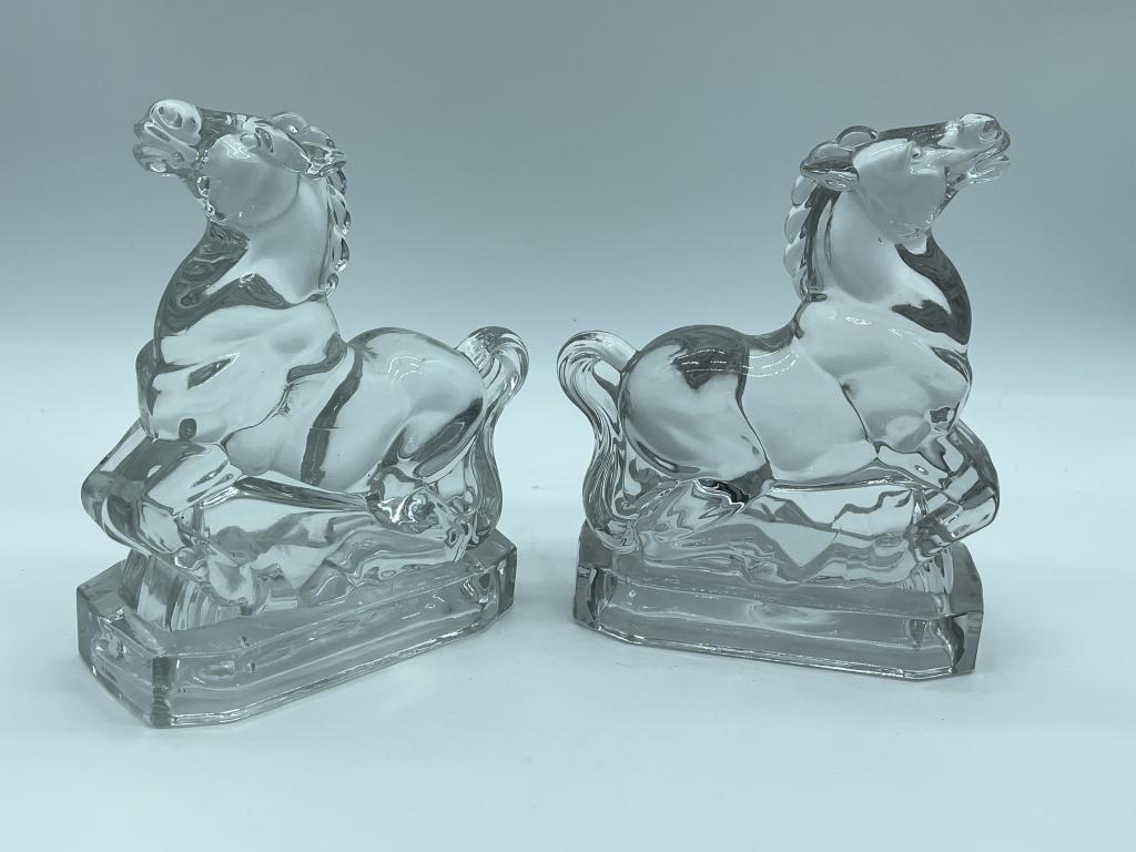 VTG PAIR OF CUT GLASS HORSE BOOKENDS (1 of 4)