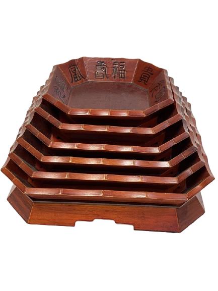 6 ASIAN LACQUER OCTAGONAL NESTING TRAYS (1 of 6)