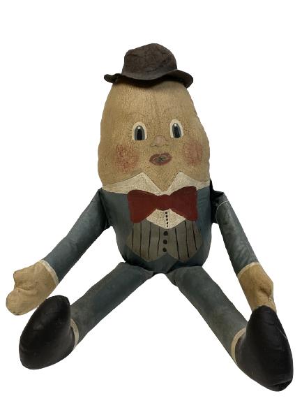 KATHY SAMUELSON FOLK ART STYLE HUMPTY DUMPTY DOLL: KATHY SAMUELSON FOLK ART STYLE HUMPTY DUMPTY DOLL-16" X 7" X 6" APPROX-VERY GOOD CONDITION WEAR CONSISTENT WITH AGE AND USE, CRAZING, SEE PHOTOS-DP102621