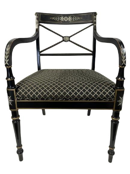 VINTAGE KINDEL BLACK LACQUER REGENCY ARM CHAIR 32" (1 of 6)