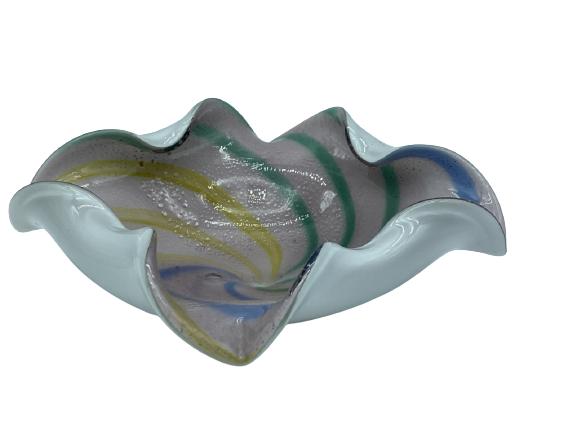 VINTAGE MURANO STYLE ART GLASS BOWL 8": VINTAGE MURANO STYLE ART GLASS BOWL | COLLECTIBLE ITALIAN HOME DECOR -3" X 8" X 8" APPROX -VERY GOOD CONDITION WEAR CONSISTENT WITH AGE AND USE-DP102621