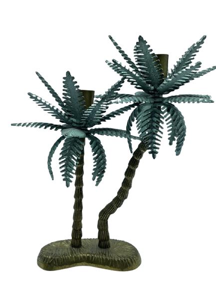 VINTAGE TOLE STYLE BRASS PALM TREE CANDLESTICK 10" (1 of 7)