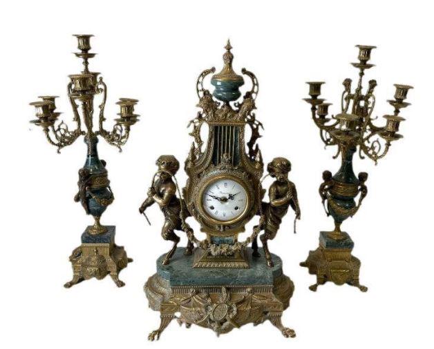 VINTAGE BREVATTATO MANTEL CLOCK GARNITURE SET (1 of 1)