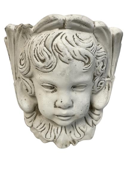 VINTAGE STONE CHERUB WALL POCKET PLANTER 10" (1 of 4)