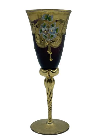 VINTAGE PURPLE AND GOLD  ITALIAN FLUTE GLASS 8" (1 of 6)