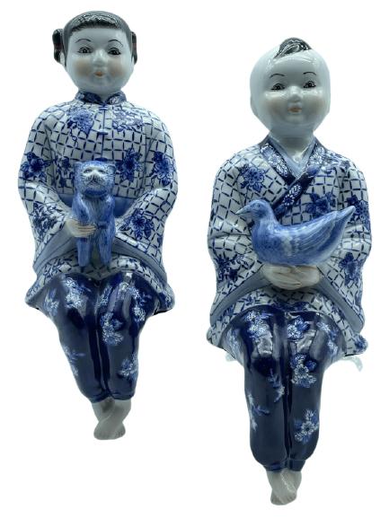 PAIR OF VINTAGE ASIAN SHELF SITTER FIGURINES 10" (1 of 7)