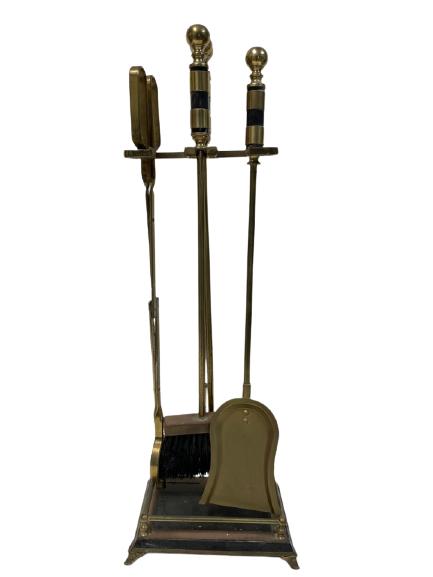 VINTAGE MARBLE & BRASS FIREPLACE TOOL SET (1 of 5)