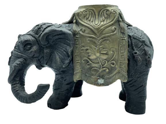 VINTAGE CAST IRON METAL ELEPHANT FIGURINE 8": VINTAGE CAST IRON METAL ELEPHANT FIGURINE | EXOTIC SAFARI COASTAL MAITLAND SMITH STYLE HOME DECOR -6" X 8" X 2" APPROX-VERY GOOD CONDITION WEAR CONSISTENT WITH AGE AND USE-DP102821