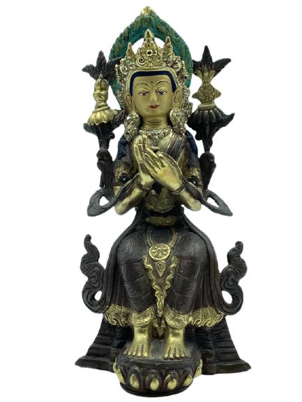 VINTAGE GOLD GILT CAST METAL BUDDHA FIGURINE 10": VINTAGE GOLD GILT CAST METAL BUDDHA FIGURINE -10" X 4" X 2" APPROX-VERY GOOD CONDITION WEAR CONSISTENT WITH AGE AND USE-DP102821