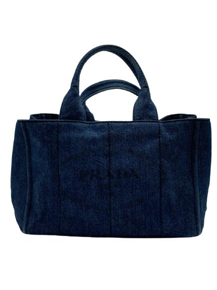 VTG PRADA BLUE STAMPATA DENIM CANAPA CANVAS TOTE (1 of 8)