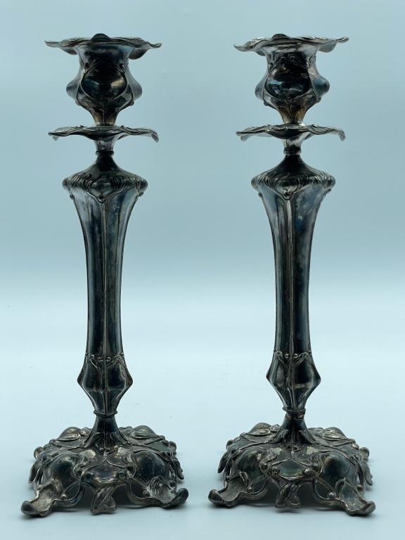 VINTAGE ART NOUVEAU STYLE SILVER CANDLESTICKS (1 of 8)