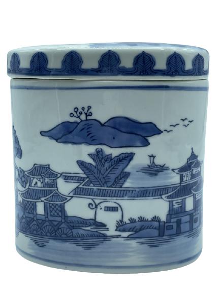 VINTAGE BLUE & WHITE CERAMIC CANNISTER 6" (1 of 3)