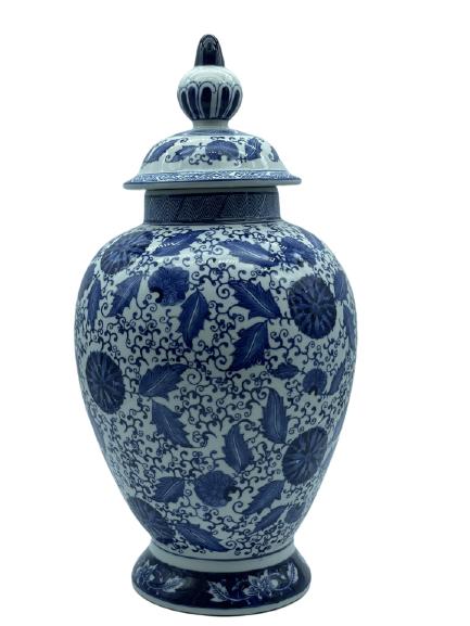 VINTAGE BLUE & WHITE CERAMIC LIDDED URN 20" (1 of 4)