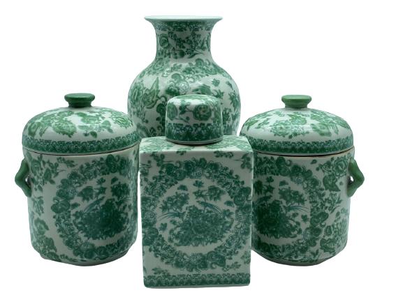 VTG GREEN & WHITE CHINOISERIE CERAMIC COLLECTION (1 of 4)