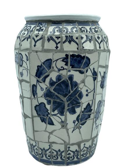 VINTAGE BLUE & WHITE CERAMIC TILE MOSAIC VASE 9" (1 of 4)