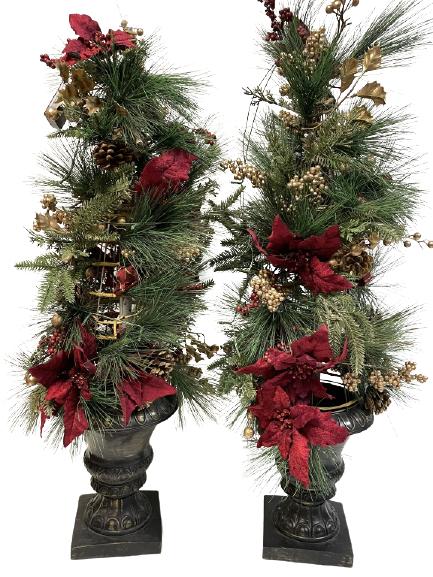 PAIR OF FAUX TOPIARY STYLE HOLIDAY TREES 25" (1 of 9)