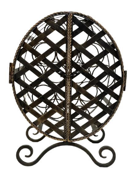 VINTAGE RUSTIC WROUGHT IRON WINE RACK 23": VINTAGE RUSTIC WROUGHT IRON WINE RACK -23"X 15" X10" APPROX -VERY GOOD CONDITION-DP11421