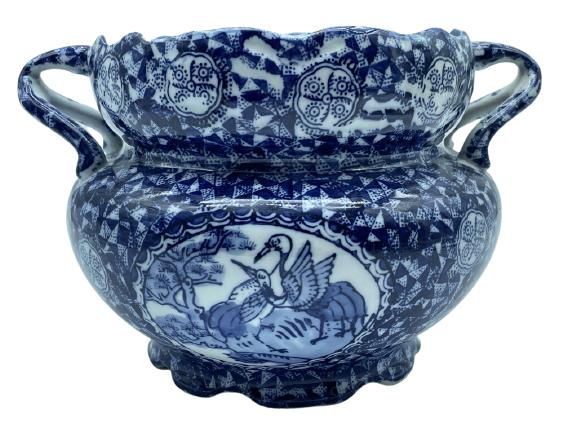 VINTAGE BLUE & WHITE CERAMIC URN BOWL 10" (1 of 4)