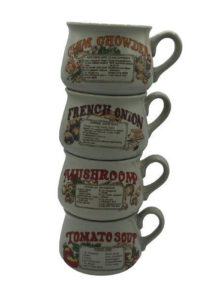 SET OF 4 VINTAGE SOUP MUGS WITH RECIPES 3" HIGH (1 of 4)
