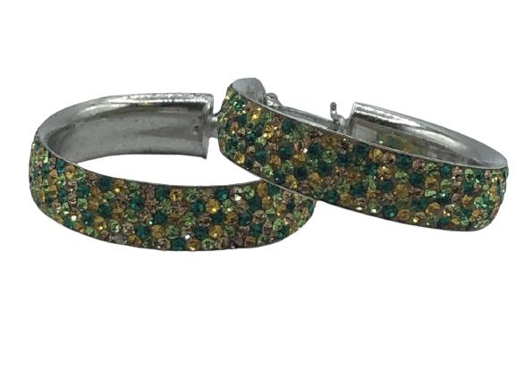 STERLING SILVER HOOP EARRINGS MOUNTED WITH STONES: STERLING SILVER HOOP EARRINGS MOUNTED WITH YELLOW AND GREEN STONES - SIZE DIAMETER: 0.5'' PER UNIT- WEIGHT: 4.9 GR (TOTAL 2 UNITS)- CONDITION: VERY GOOD- SS110421