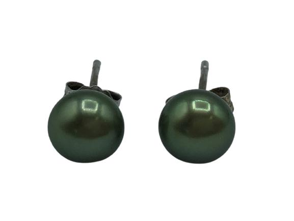 STERLING SILVER STUD EARRINGS & REAL PEARL / GREEN (1 of 2)