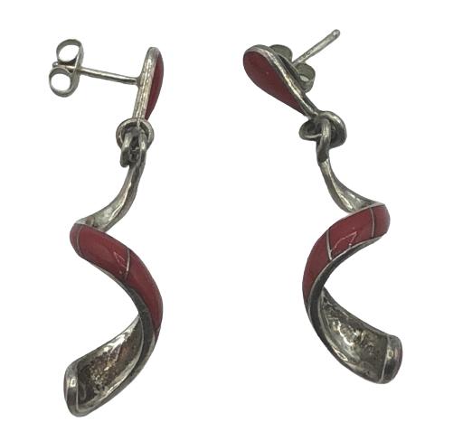 STERLING SILVER RED SPIRAL FORM DANGLE EARRINGS (1 of 2)