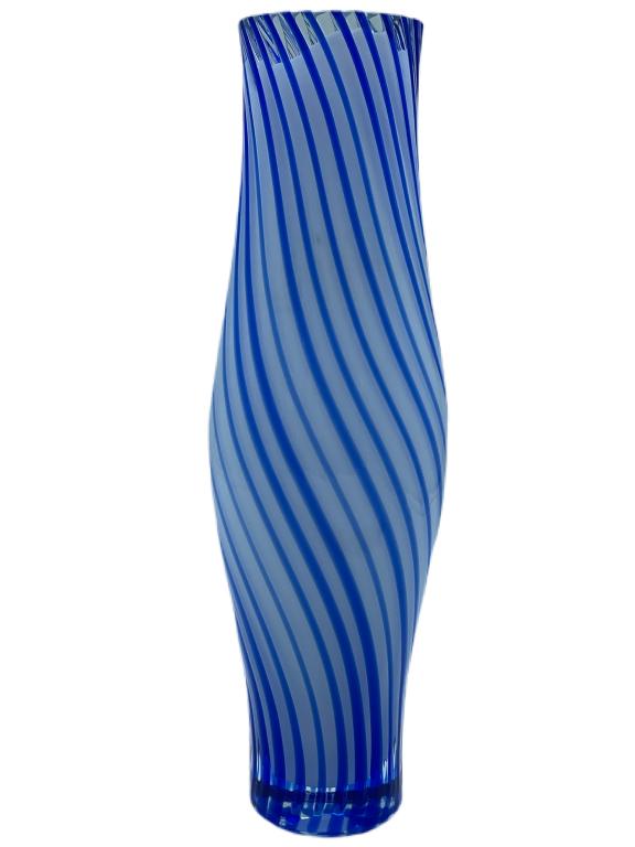MURANO STYLE ART GLASS BLUE AND WHITE RIBBON VASE (1 of 5)
