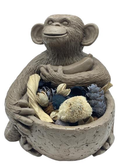MONKEY BOWL FIGURINE 10": MONKEY BOWL FIGURINE 10" -COMPOSITE MATERIAL-9" X 8" X 10"- VERY GOOD CONDITION CONSISTENT WITH AGE AND USE-HPG11221