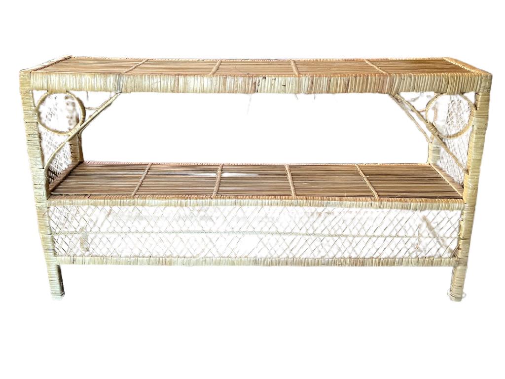 VINTAGE BAMBOO RATTAN WICKER CONSOLE TABLE 42" (1 of 8)