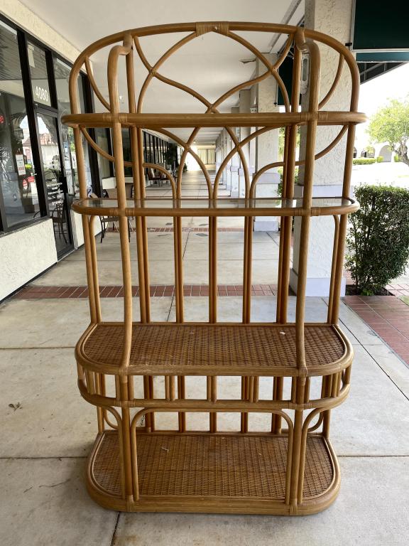 VINTAGE BAMBOO RATTAN WICKER WALL UNIT SHELF 77" (1 of 9)